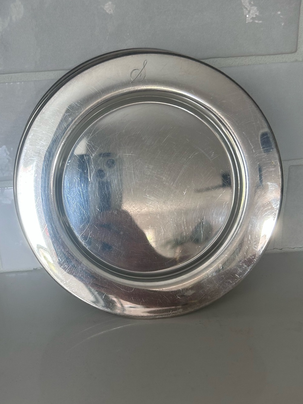 VINTAGE WM A Rogers set of 8 matching letter S engraved Appetizer Plates Silver